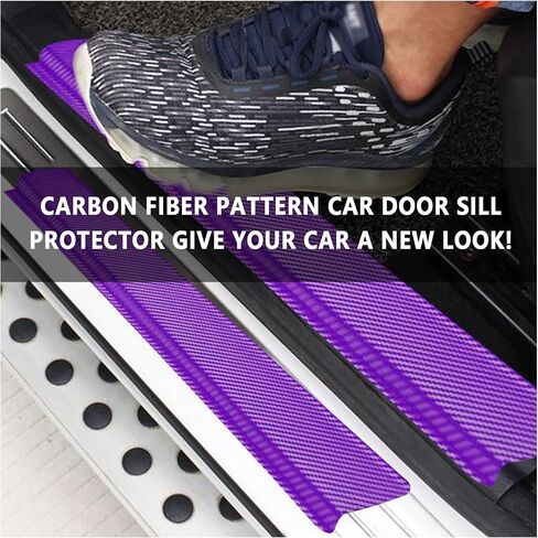 4PCS Car Door Sill Protector with Scraper,Carbon Fiber Car Door Protector Edge Guards for Front Rear Door Sills,Universal Anti-Scratch Car Door Threshold Strips (3D Black) in Saudi Arabia