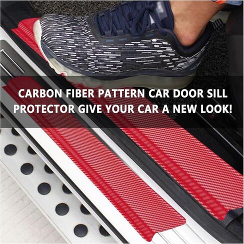 4PCS Car Door Sill Protector with Scraper,Carbon Fiber Car Door Protector Edge Guards for Front Rear Door Sills,Universal Anti-Scratch Car Door Threshold Strips (3D Black) in Saudi Arabia