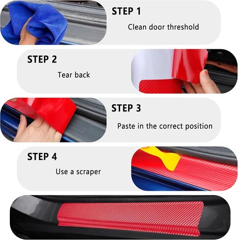 4PCS Car Door Sill Protector with Scraper,Carbon Fiber Car Door Protector Edge Guards for Front Rear Door Sills,Universal Anti-Scratch Car Door Threshold Strips (3D Black) in Saudi Arabia