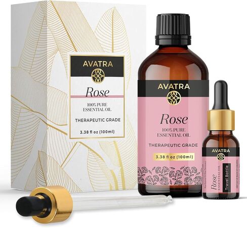 Avatra Rose Essential Oil for Diffuser, Perfume, Skin, Hair, Aromatherapy | Pure & Natural Essential Oil for Massage, Bath, Soap, Candles | Premium Grade with Glass Dropper- 3.38 Fl Oz in Saudi Arabia