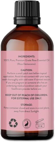 Avatra Rose Essential Oil for Diffuser, Perfume, Skin, Hair, Aromatherapy | Pure & Natural Essential Oil for Massage, Bath, Soap, Candles | Premium Grade with Glass Dropper- 3.38 Fl Oz in Saudi Arabia