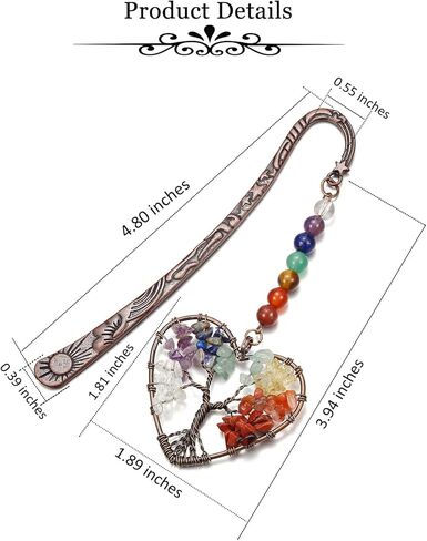 Vintage Heart Chakra Crystal Bookmark Crystals Gemstone Life Tree Pendant Charm Book Marker Gift in Kuwait