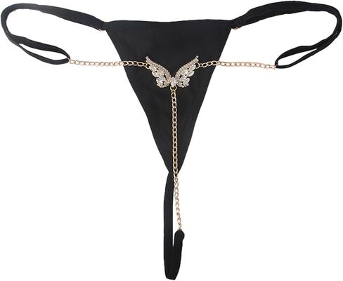 المرأة مثير كريستال G- سلسلة ثونغ حجر الراين حرف T الظهر البطن الخصر سلسلة الملابس الداخلية البسيطة الجسم الحلي (الولايات المتحدة، ألفا، حجم واحد، عادي، عادي، الجناح الذهبي) in Kuwait