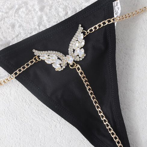 المرأة مثير كريستال G- سلسلة ثونغ حجر الراين حرف T الظهر البطن الخصر سلسلة الملابس الداخلية البسيطة الجسم الحلي (الولايات المتحدة، ألفا، حجم واحد، عادي، عادي، الجناح الذهبي) in Kuwait