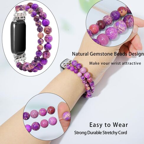 C&L Accessories Bracelets Compatible with Fitbit Luxe Bands for Women Girls Beaded Wristband Adjustable Gemstone Replacement Straps for Fitbit Luxe in Saudi Arabia