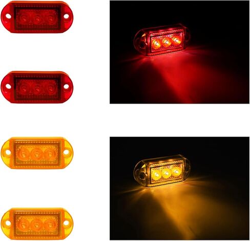 Side Marker Lights 4Pcs Red Amber DC 12V 24V IP65 Waterproof Clearance Light for Truck Trailer (2 Amber + 2 Red) in Saudi Arabia