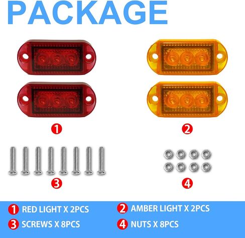 Side Marker Lights 4Pcs Red Amber DC 12V 24V IP65 Waterproof Clearance Light for Truck Trailer (2 Amber + 2 Red) in Saudi Arabia