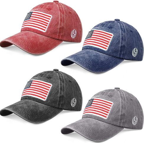 Haysandy 4 Pieces 4th of July Patriotic American Flag Embroidered Baseball Caps Adjustable USA Flag Washed Cotton Baseball Cap for Men Women in Saudi Arabia