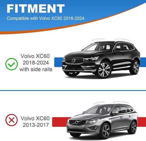 FengYu سقف الرف القضبان المتقاطعة 260 رطل متوافق مع فولفو XC60 XC-60 2018 2019 2020 2021 2022 2023 2024، قضبان سقف قابلة للقفل من الألومنيوم شديدة التحمل، قضبان عرضية سوداء على السطح لنقل البضائع in Kuwait