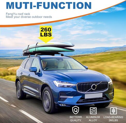 FengYu سقف الرف القضبان المتقاطعة 260 رطل متوافق مع فولفو XC60 XC-60 2018 2019 2020 2021 2022 2023 2024، قضبان سقف قابلة للقفل من الألومنيوم شديدة التحمل، قضبان عرضية سوداء على السطح لنقل البضائع in Kuwait