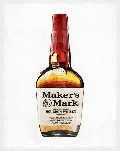 طباعة فنية بالألوان المائية من Maker's Mark Bourbon - نمط كنتاكي ديربي - رائعة للبار والمطاعم وكهف الرجال وجامعي بوربون in Kuwait