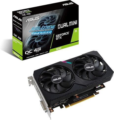 بطاقة رسومات ASUS Dual NVIDIA GeForce GTX 1650 Mini OC Edition Gaming CSM (PCIe 3.0، ذاكرة GDDR6 سعة 4 جيجابايت، HDMI، DisplayPort، DVI-D، لمجموعة Intel NUC 9 Extreme Kit، ومجموعة Intel NUC 9 Pro، وهيكل صغير) in Saudi Arabia