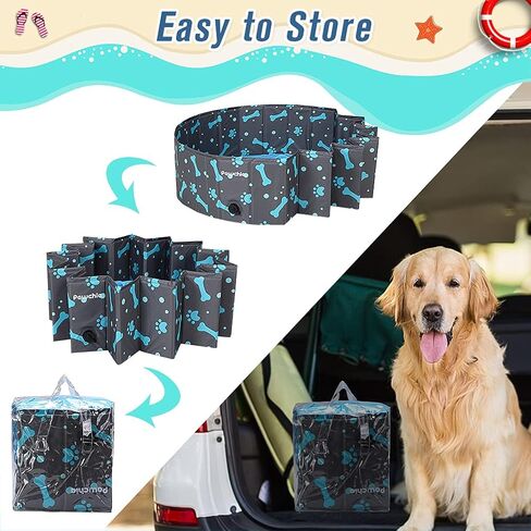 حمام سباحة للكلاب قابل للطي من PAWCHIE - حوض استحمام محمول قابل للطي من مادة PVC للحيوانات الأليفة للكلاب الكبيرة والقطط والأطفال مقاس 63 بوصة × 12 بوصة in Kuwait