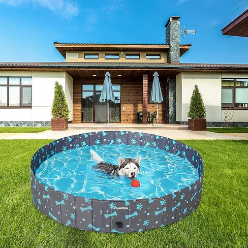 حمام سباحة للكلاب قابل للطي من PAWCHIE - حوض استحمام محمول قابل للطي من مادة PVC للحيوانات الأليفة للكلاب الكبيرة والقطط والأطفال مقاس 63 بوصة × 12 بوصة in Kuwait