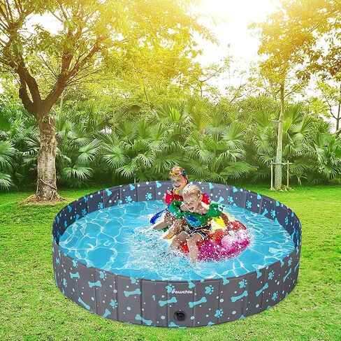حمام سباحة للكلاب قابل للطي من PAWCHIE - حوض استحمام محمول قابل للطي من مادة PVC للحيوانات الأليفة للكلاب الكبيرة والقطط والأطفال مقاس 63 بوصة × 12 بوصة in Kuwait