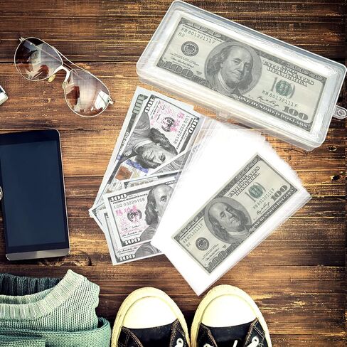 حافظة نقود بلاستيكية للفواتير، 100 قطعة من ورق الأوراق النقدية بأكمام شفافة مع حاوية تخزين لفواتير الدولار والأوراق النقدية والإشارة المرجعية والطوابع والفواتير والإيصالات ومجموعة البطاقات in Kuwait