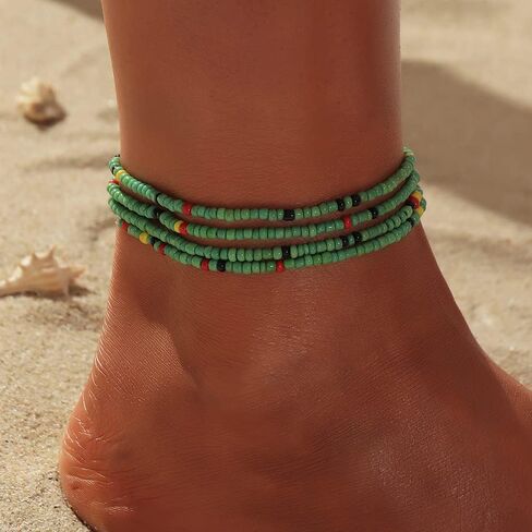 Bohemia Beaded African Multicolor Rainbow Anklets Bracelets Glass Bead Anklet Bracelet Elastic Foot and Hand Chain Summer Foot Jewelry for Women and Girls in Saudi Arabia