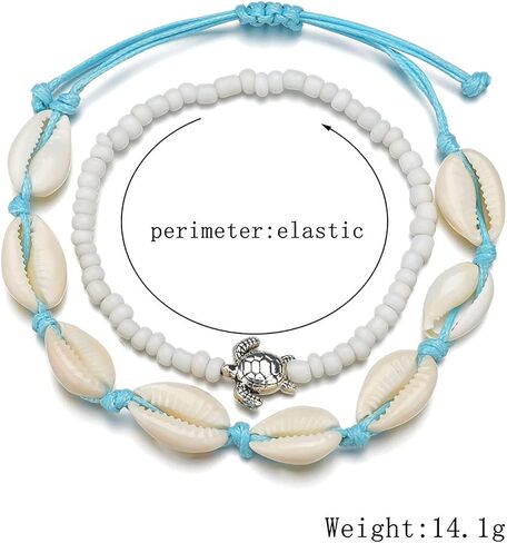 2 Pcs Shell Anklets for Women White Beaded Ankle Bracelets Adjustable Ankle Bracelets Summer Beach Jewelry for Teen Girls in Saudi Arabia