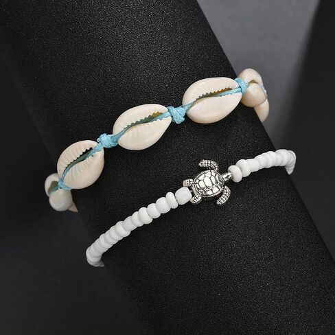 2 Pcs Shell Anklets for Women White Beaded Ankle Bracelets Adjustable Ankle Bracelets Summer Beach Jewelry for Teen Girls in Saudi Arabia