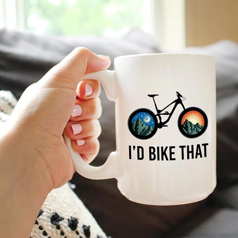 كوب I'd Bike That Coffee - ديكور بطابع الدراجة وهدايا لسائقي الدراجات الجبلية - كوب سيراميك أبيض كبير بوزن 15 أونصة in Kuwait