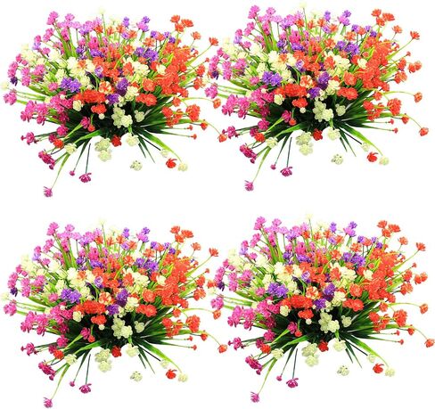 12 Bundles Artificial Flowers Colorful Spring Grass Camellia Plastic Plants UV Resistant Shrubs Outside Indoor Home Kitchen Wedding Decorations 1 in Saudi Arabia