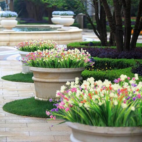 12 Bundles Artificial Flowers Colorful Spring Grass Camellia Plastic Plants UV Resistant Shrubs Outside Indoor Home Kitchen Wedding Decorations 1 in Saudi Arabia
