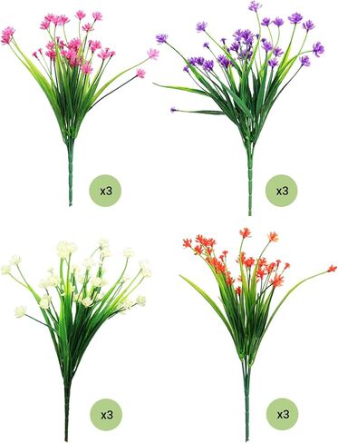 12 Bundles Artificial Flowers Colorful Spring Grass Camellia Plastic Plants UV Resistant Shrubs Outside Indoor Home Kitchen Wedding Decorations 1 in Saudi Arabia
