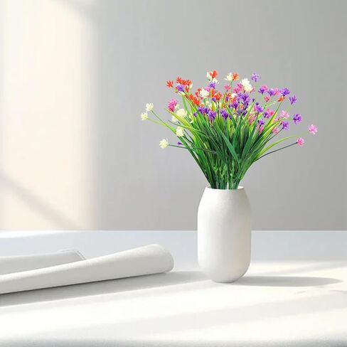 12 Bundles Artificial Flowers Colorful Spring Grass Camellia Plastic Plants UV Resistant Shrubs Outside Indoor Home Kitchen Wedding Decorations 1 in Saudi Arabia