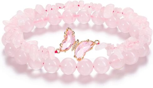 Top Plaza Amethyst Bracelet Healing Crystal Stone Bracelet for Women Girls 8mm Crystal Beads Butterfly Charms Stretch Bracelet Handmade Energy Gemstone Bracelet Jewelry in Saudi Arabia