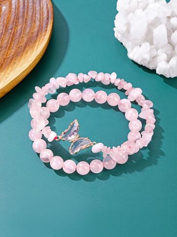 Top Plaza Amethyst Bracelet Healing Crystal Stone Bracelet for Women Girls 8mm Crystal Beads Butterfly Charms Stretch Bracelet Handmade Energy Gemstone Bracelet Jewelry in Saudi Arabia