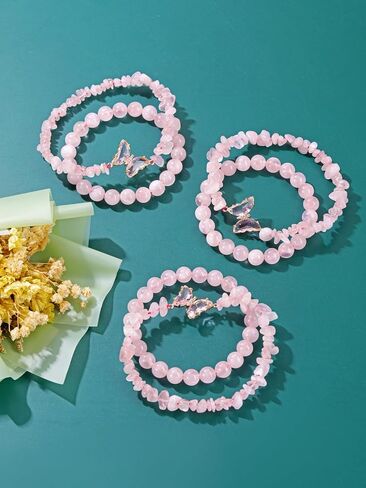 Top Plaza Amethyst Bracelet Healing Crystal Stone Bracelet for Women Girls 8mm Crystal Beads Butterfly Charms Stretch Bracelet Handmade Energy Gemstone Bracelet Jewelry in Saudi Arabia