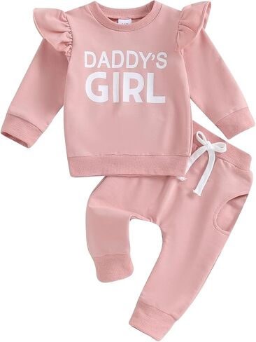 Fall Baby Girl Clothes Ruffle Sleeve Sweatshirt Top Solid Casual Pants 2Pcs Toddler Girl Sweatsuit Winter Clothing in Saudi Arabia