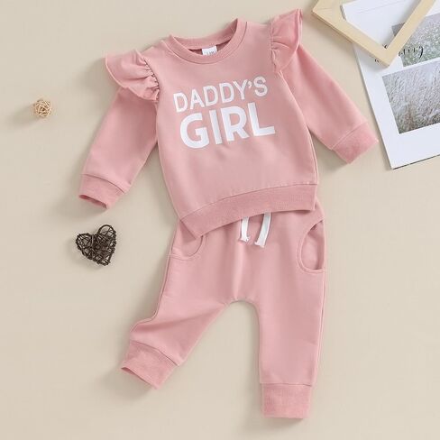 Fall Baby Girl Clothes Ruffle Sleeve Sweatshirt Top Solid Casual Pants 2Pcs Toddler Girl Sweatsuit Winter Clothing in Saudi Arabia