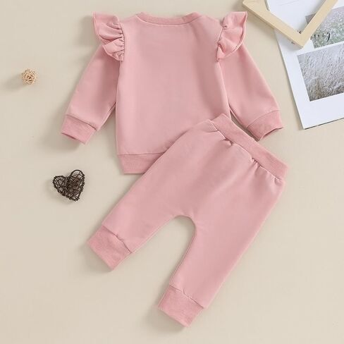 Fall Baby Girl Clothes Ruffle Sleeve Sweatshirt Top Solid Casual Pants 2Pcs Toddler Girl Sweatsuit Winter Clothing in Saudi Arabia