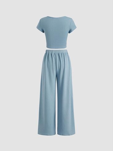 CIDER V-neck Short Sleeve Crop Tee & Knotted Wide Leg Pants Set in Saudi Arabia