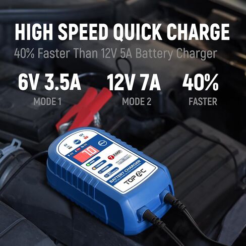 12V/7 Amp，6V/3.5Amp Car Battery Charger,Smart Fully Automatic Battery Charger Maintainer Trickle Charger and Float Charger for Car Truck Motorcycle Lawn Mower Boat, Lead Acid Batteries in Kuwait