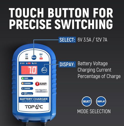 12V/7 Amp，6V/3.5Amp Car Battery Charger,Smart Fully Automatic Battery Charger Maintainer Trickle Charger and Float Charger for Car Truck Motorcycle Lawn Mower Boat, Lead Acid Batteries in Kuwait