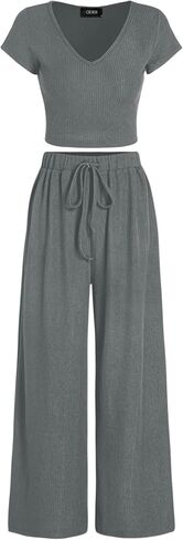 CIDER V-neck Short Sleeve Crop Tee & Knotted Wide Leg Pants Set in Saudi Arabia