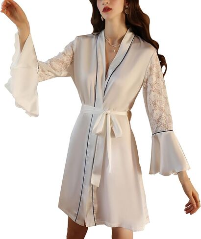 Satin Robes for Women Cut-out sleeves Robe Women Ruffles Lightweight Silk Robes for Women Bathrobe in Saudi Arabia