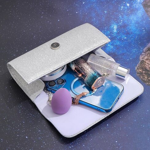 5Pcs Silver Clutch Purses Jewelry Set for Women Pearl Necklace Earrings Bracelets Crown Set Sparkly Prom Evening Bag Formal Wedding Handbags with Chain in Saudi Arabia