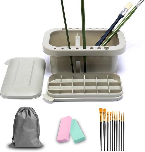Paint Brush Cleaner, with Tray Palette Lid, 10 PCS Paint Brushes, 2 Art Sponges for Acrylic, Watercolor, Oil, Gouache Painting (rectangular) in Saudi Arabia