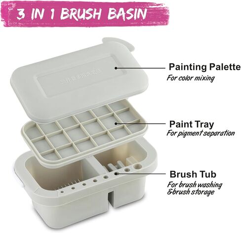 Paint Brush Cleaner, with Tray Palette Lid, 10 PCS Paint Brushes, 2 Art Sponges for Acrylic, Watercolor, Oil, Gouache Painting (rectangular) in Saudi Arabia