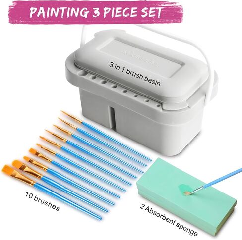 Paint Brush Cleaner, with Tray Palette Lid, 10 PCS Paint Brushes, 2 Art Sponges for Acrylic, Watercolor, Oil, Gouache Painting (rectangular) in Saudi Arabia