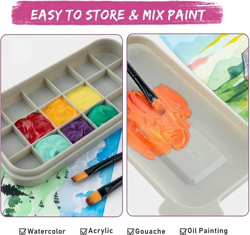 Paint Brush Cleaner, with Tray Palette Lid, 10 PCS Paint Brushes, 2 Art Sponges for Acrylic, Watercolor, Oil, Gouache Painting (rectangular) in Saudi Arabia