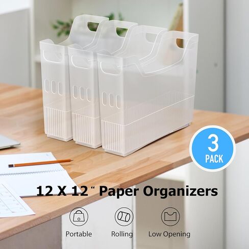 3 Pack 12x12 Paper Storage Organizer with Wheels, Plastic Scrapbook Paper Storage, Portable Scrapbook Storage Bin for Scrapbook Papers, Documents, Vinyl Sheets,Cardstocks in Kuwait