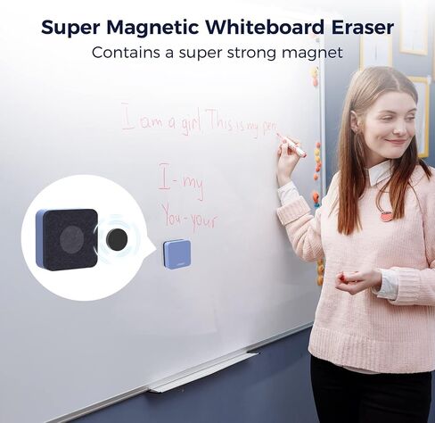 loukin Mini Magnetic Dry Erase Eraser 12 Pack (1 Bottle of 3.4 fl oz Whiteboard Cleaner Included), Small White Board Eraser, Chalkboard Glass Board Erasers, for Classrooms, Home, Office (4 Colors) in Kuwait