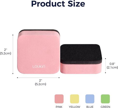 loukin Mini Magnetic Dry Erase Eraser 12 Pack (1 Bottle of 3.4 fl oz Whiteboard Cleaner Included), Small White Board Eraser, Chalkboard Glass Board Erasers, for Classrooms, Home, Office (4 Colors) in Kuwait