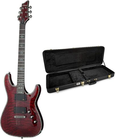 مجموعة جيتار كهربائي Schecter Hellraiser C-1 مكون من 6 أوتار (اليد اليمنى، كرز أسود) مع حقيبة حمل ذات هيكل صلب (قطعتان) in Kuwait
