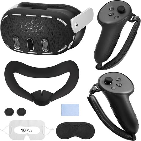 ملحقات MoKo VR لـ Meta Quest 3، تتضمن غطاء TPU Shell، غطاء وجه سيليكون VR، غطاء غطاء مقبض وحدة التحكم باللمس، غطاء العدسة، غطاء عصا التحكم، غطاء العين القابل للتصرف لـ Oculus Quest 3 in Saudi Arabia