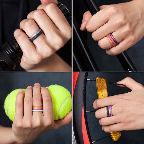 Silicone Wedding Rings for Women, 10pcs Thin Stackable Rubber Ring Set 3mm Width Simple Stepped Silicone Ring Bands for Couples Size 5-10 in Saudi Arabia